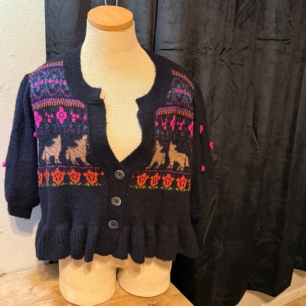 Free People Black Patterned Wolf Pack Sweater - Picture 6 of 6